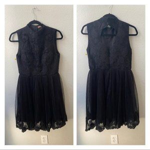 COPY Black exquisite embroidered tulle mini dress